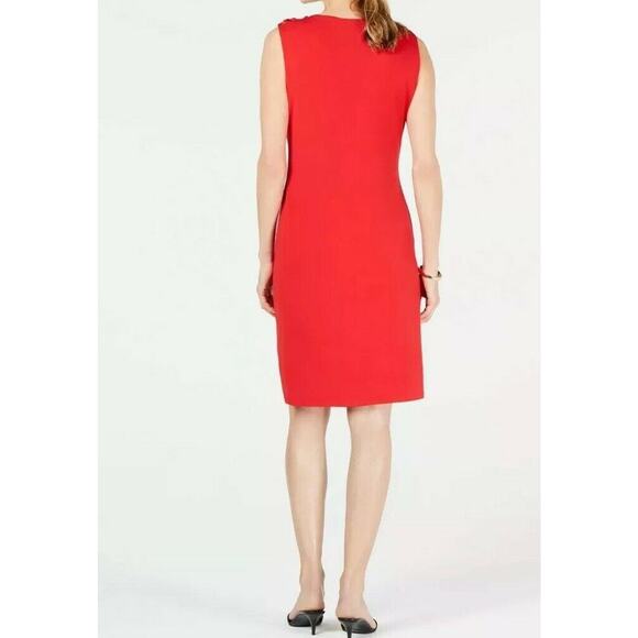 JM Collection Medium M Sheath Dress Sleeveless Red Lined Stretch V-Neck - Picture 2 of 10